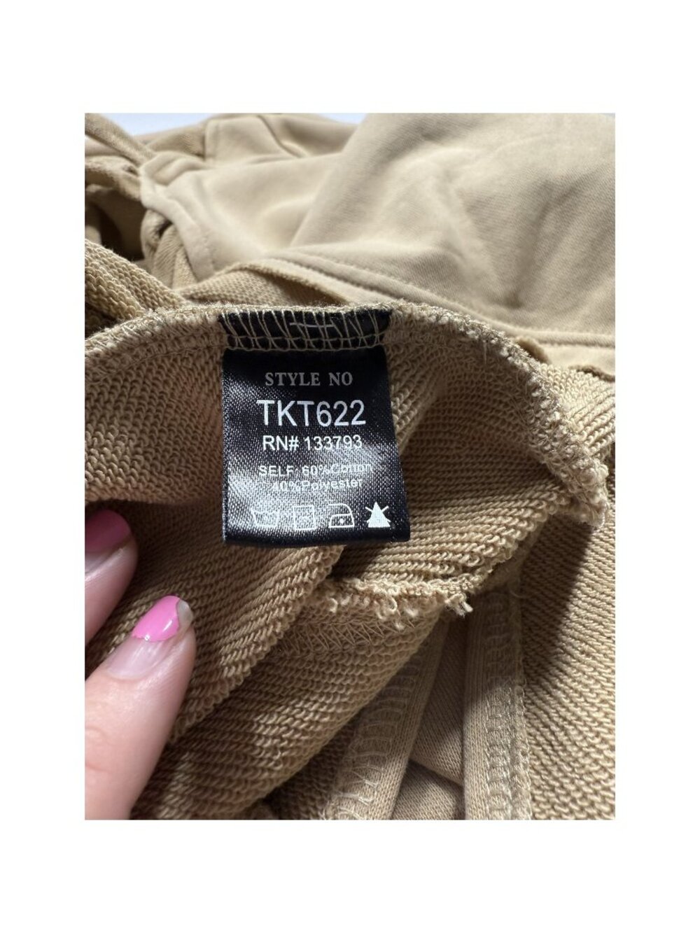 POL TKT622 Criss Cross Open Back French Terry Sweatshirt Tan L - Picture 12 of 13